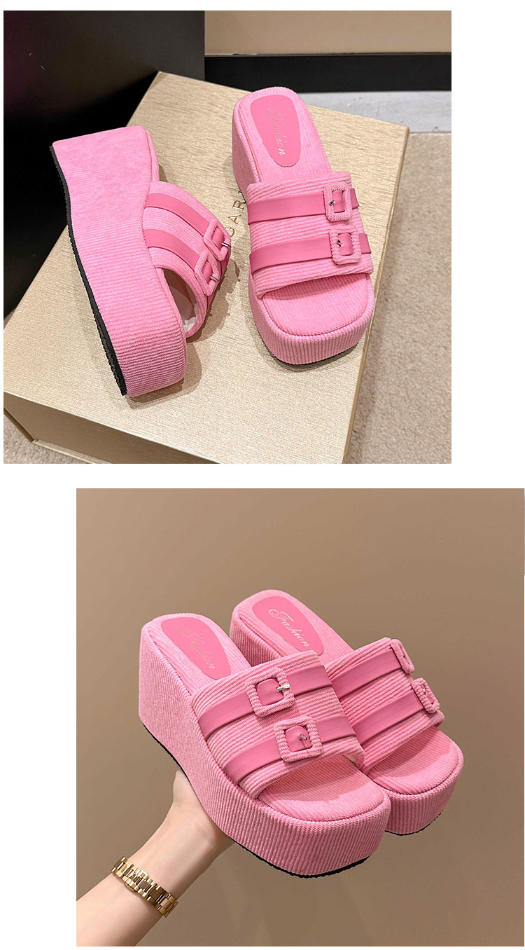 Wedge slippers for women's outer wear 2024 summer new belt buckle Internet celebrity versatile non-slip thick sole slip-on large size wholesale_voghion.com