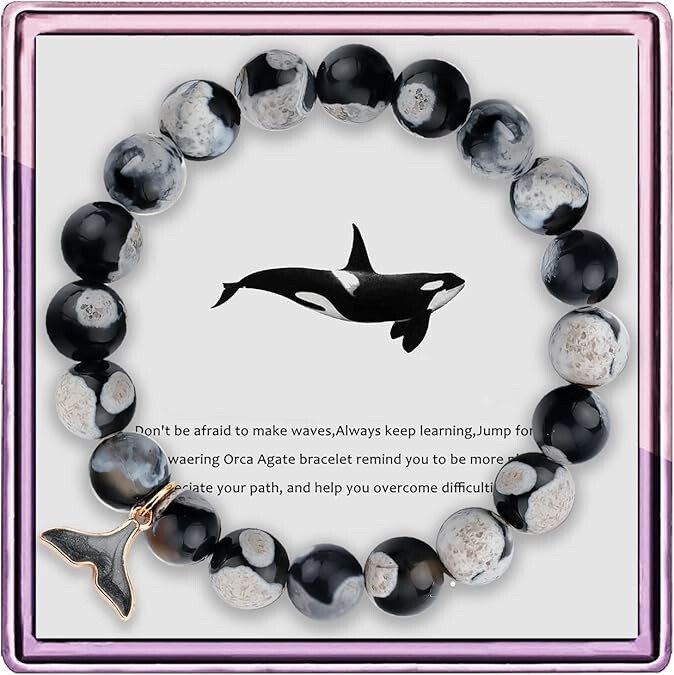 Oka Lady Cure Natural Stone Bracelet Whale Agate Crystal Bracelet Gift Oka Tail Charm Inspirational Gift