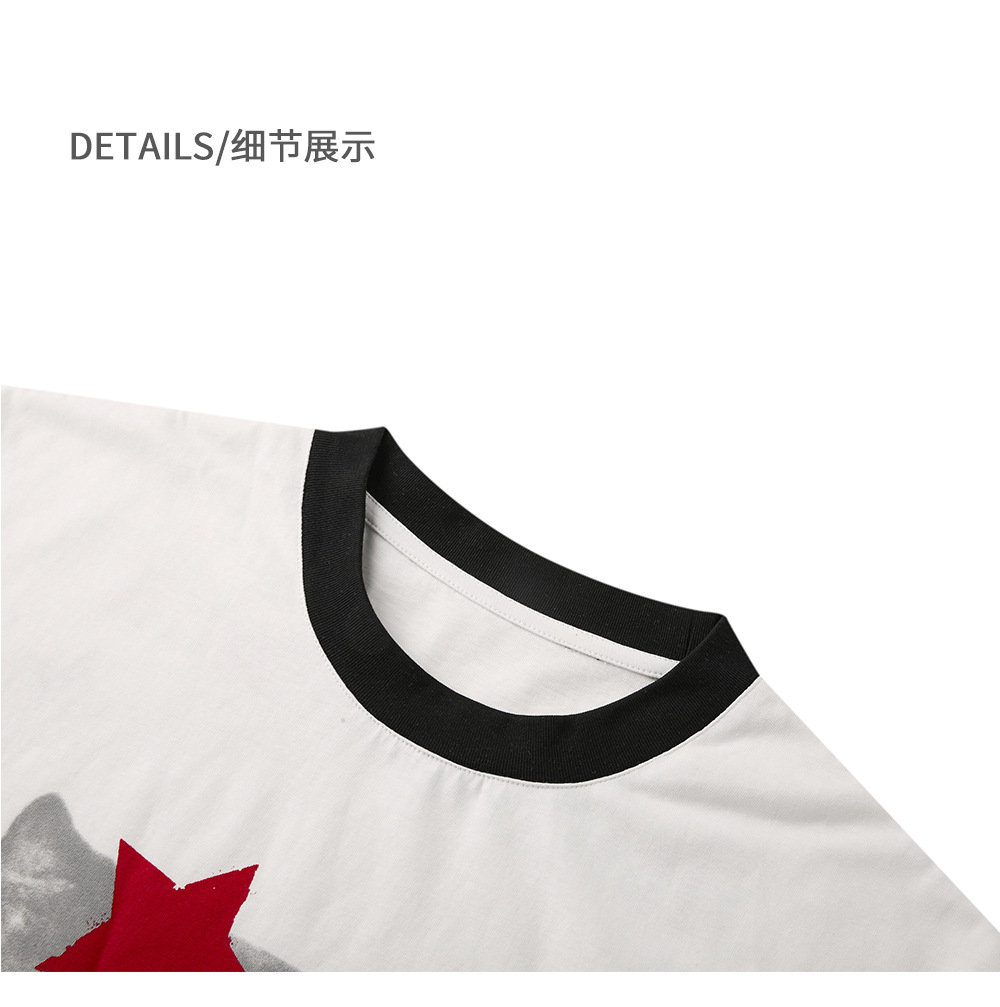 Vêtements pour hommes EME, T-shirt à manches longues imprimé chat rétro américain, coupe ample et polyvalente, idéal pour l'été._voghion.com