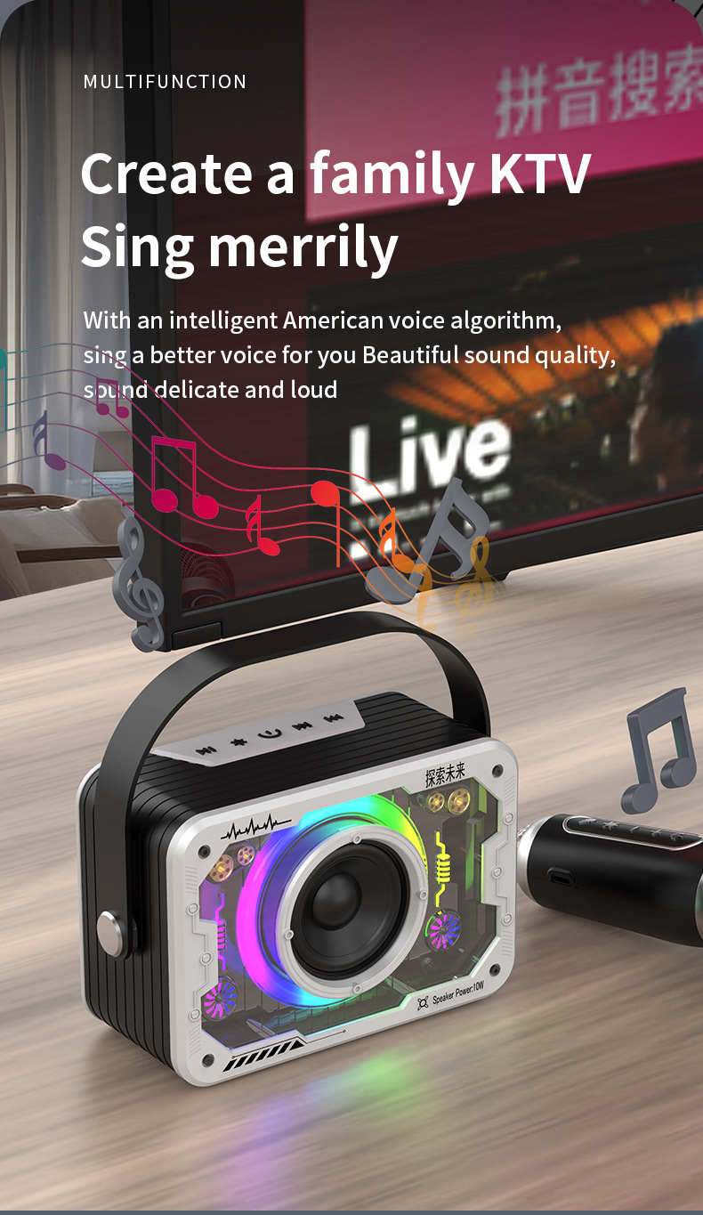 GOODLUCK TECH Karaoke Machine, Wireless Karaoke Microphone With Disco Lights, Portable Bluetooth Speaker In Silver