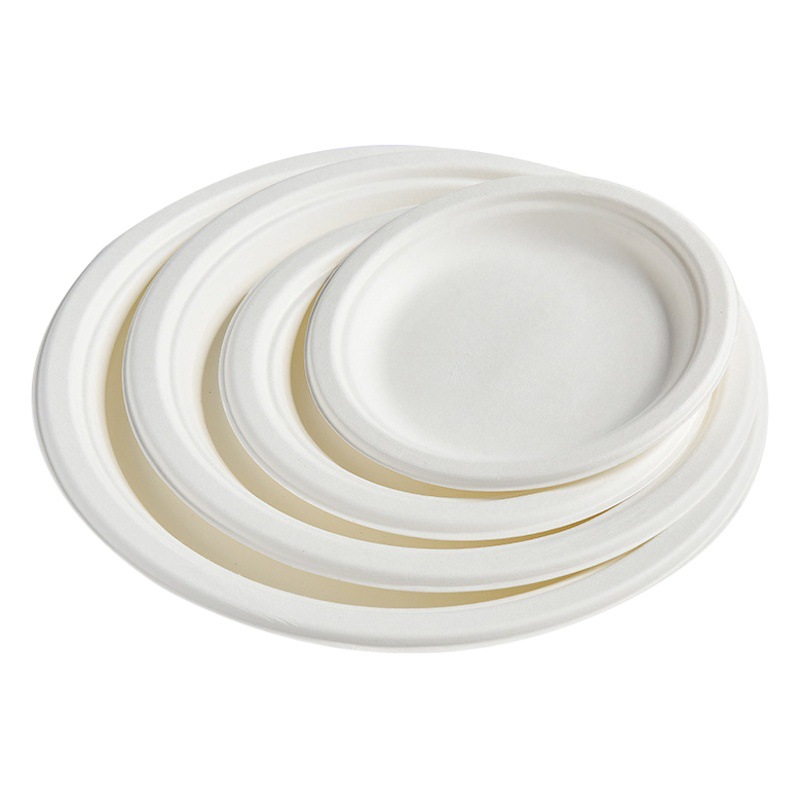 Placa de papel desechable tazón de papel Pulpa de caña de azúcar degradable barbacoa al aire libre Placa de pastel de cumpleaños tazón engrosado traje de disco