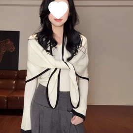 2025早秋韩版设计感三角披肩+V领针织衫长袖两件套新款女
