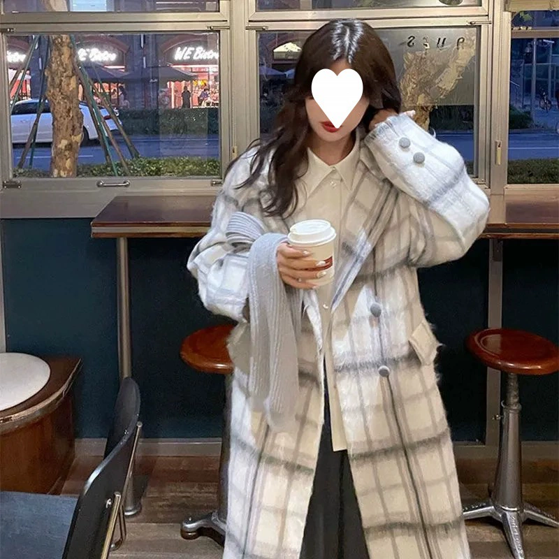 Легкий и экстравагантный новый клетчатый плащ серый тысяча птиц длинное пальто