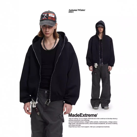 MADEEXTREME 350g Street Simple High Sense Boxy Sweater Hooded Zipper Cardigan Comfortable Jacket