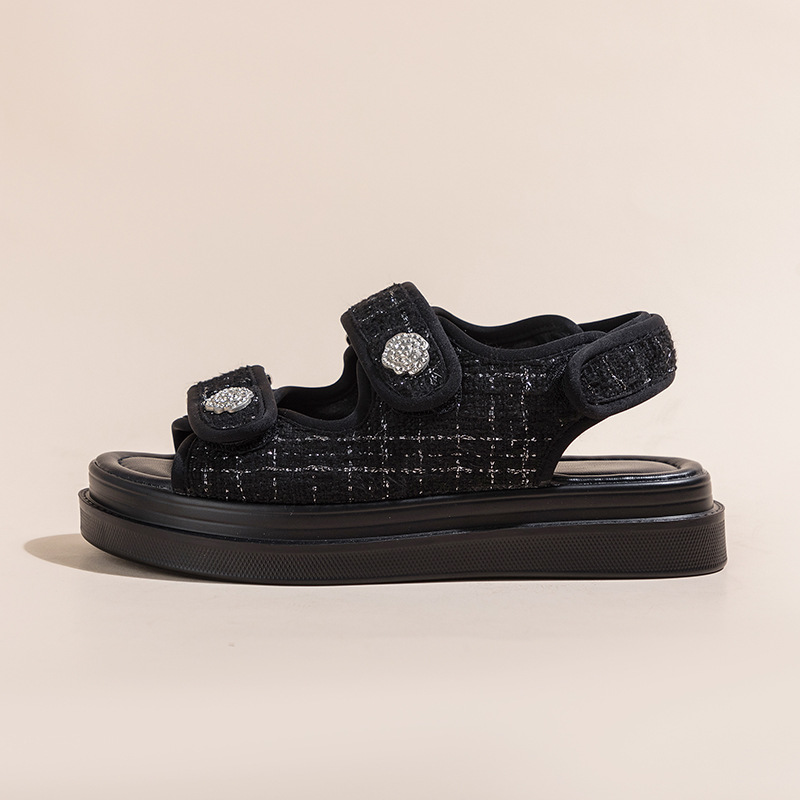 Women's Thick Soled Velcro Sandals Summer Fashion Casual Shoes Style Roman Sandals White Black Khaki_vogvips.com