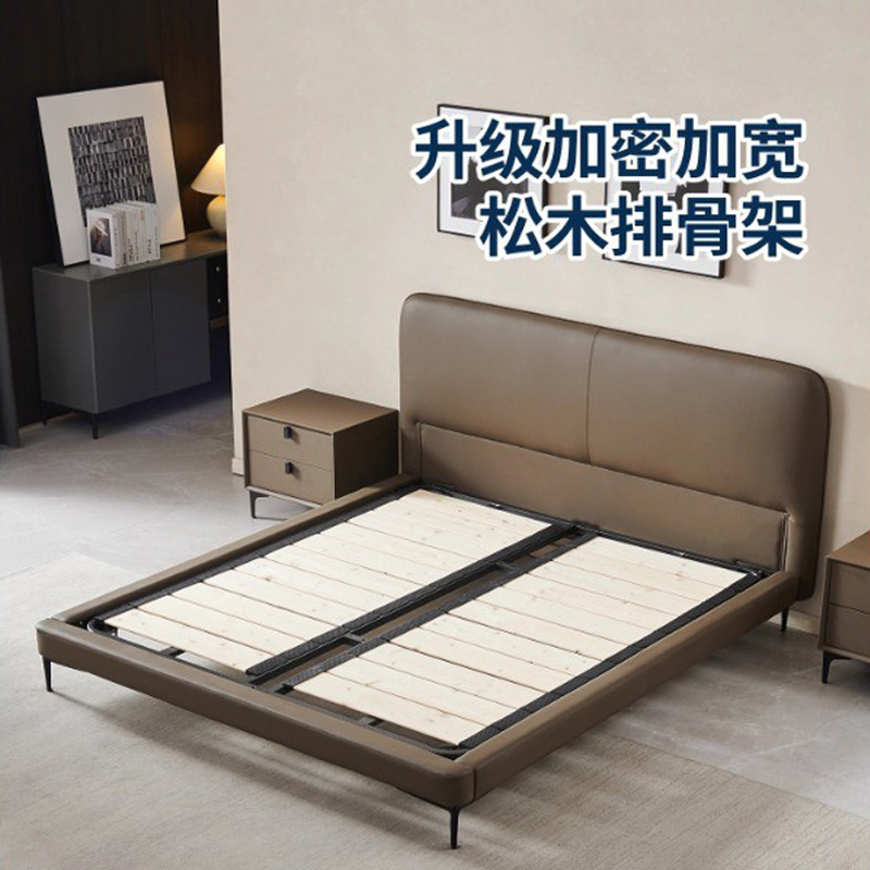 Cama de cuero cama de cabecera dormitorio 1.8m 1.5 cama doble de paquete suave cama de lujo cama de borde doble cama de cuero de vaca cama