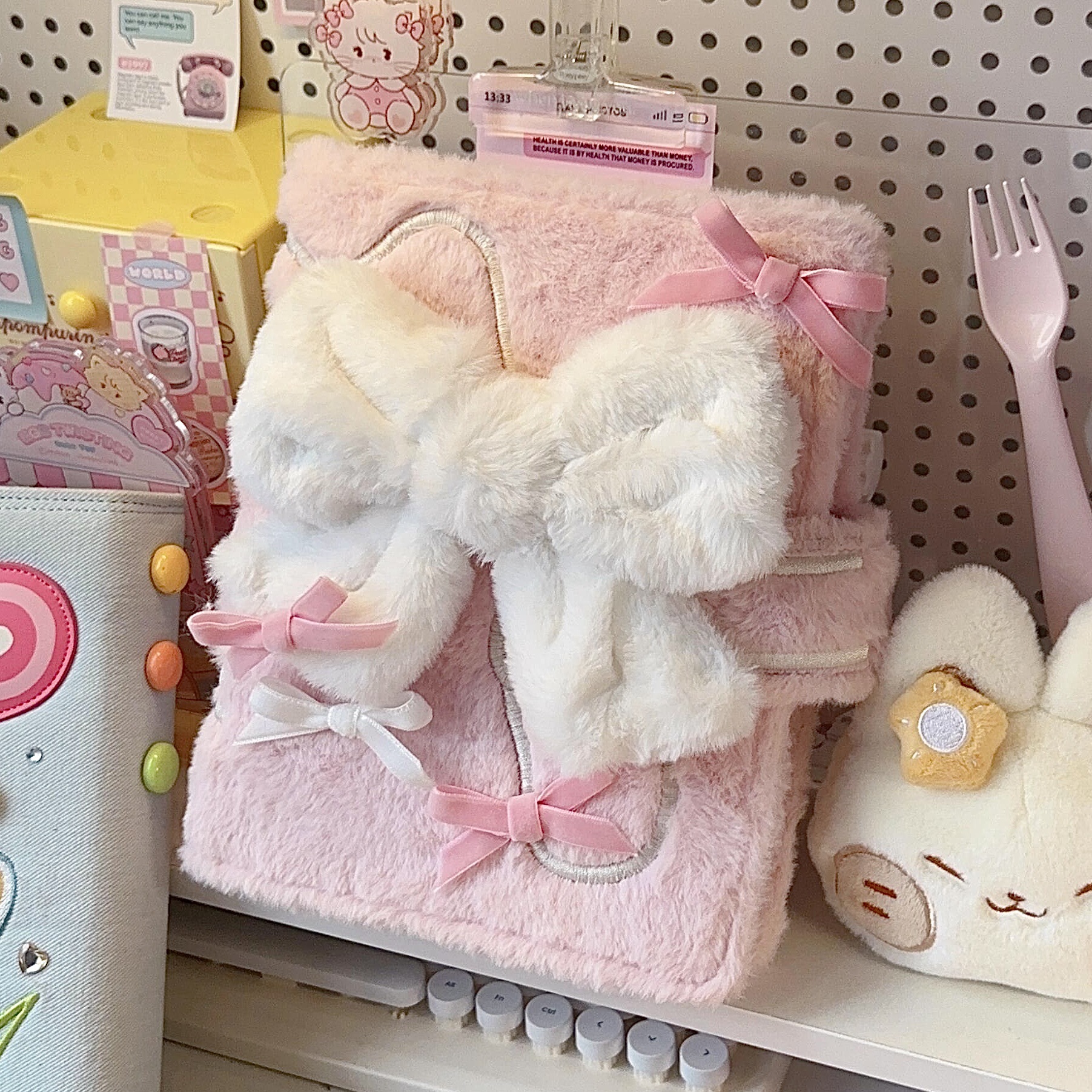 핑크 보우 플러시 루스리프 카드 앨범 a5 4각형 그리드 소녀 하트 3inch 소형 카드 폴라로이드 보관 사진 앨범