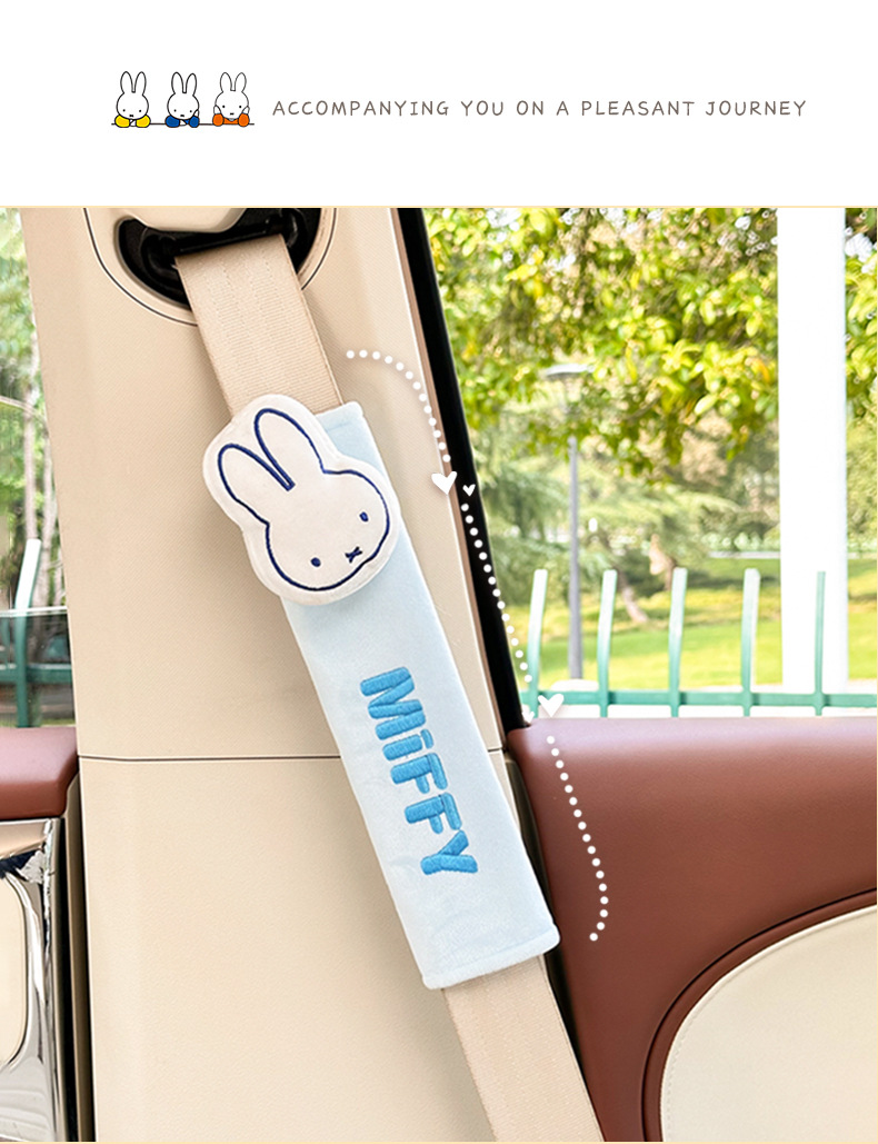 Genuine Miffy Car Seatbelt Shoulder Pad, Comfortable Car Shoulder Protector, Cute Doll Car Anti-Strangle Protection Cover