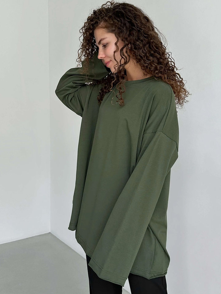 Áo thun nữ cotton 100% cổ tròn tay dài form rộng màu trơn — Màu cà phê, Màu hồng, Màu mơ, Màu trắng chi tiết 24