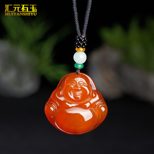 Natural red agate Guanyin Buddha pendant jade jade carnelian pendant necklace live supply wholesale