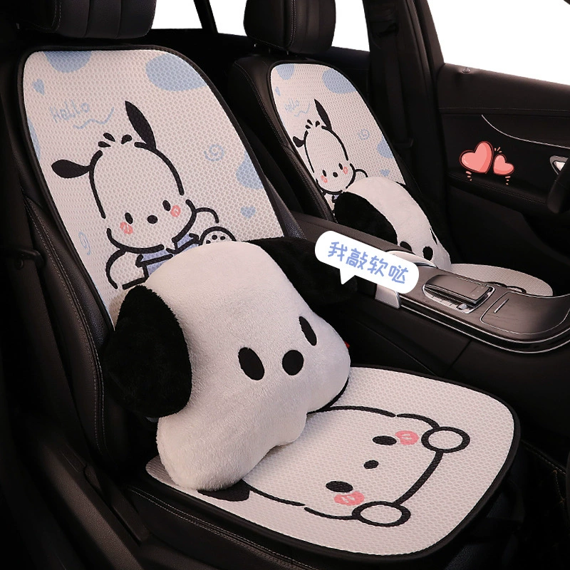 Universal car seat cooling mat with cartoon silk pillow, four‑season set