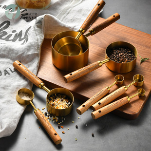 Gold-plated stainless steel baking cup measuring spoon 8-piece set cross-border in stock with graduated cup suit baking tool