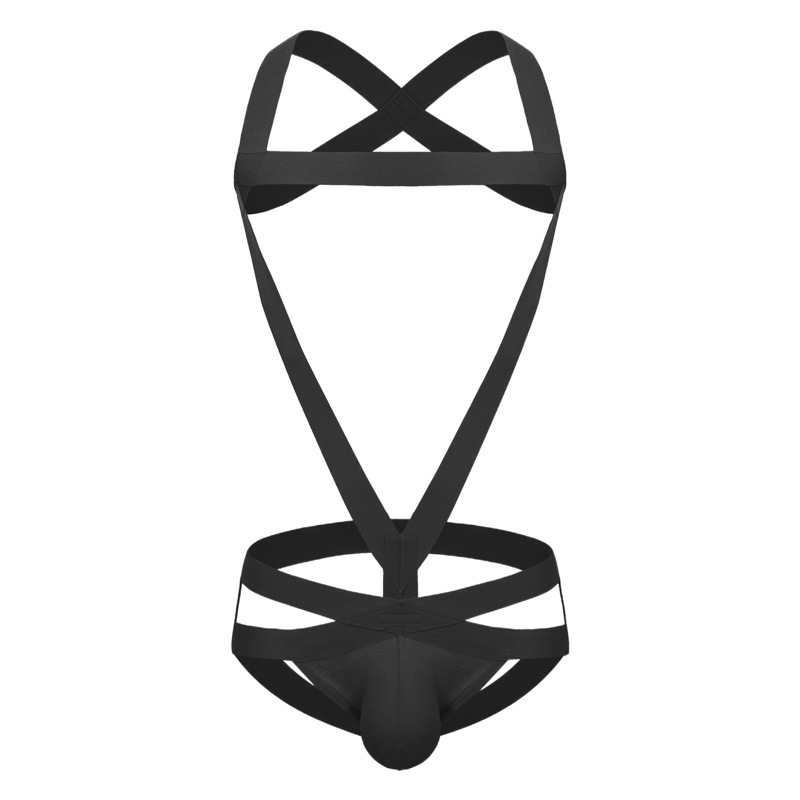 Sexy de los hombres de cadera expuesta de una sola pieza tangas dobles de algodón vinculante Tanga discoteca ropa de rendimiento GAY ropa interior ajustada