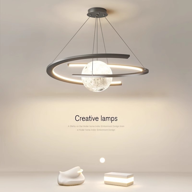 2025 新しいモダンなシンプルなムーンシャンデリア北欧寝室研究目の保護 LED レストランフルスペクトルランプ|undefined