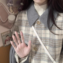 格子呢子大衣女2025秋冬新款美拉德韩系小个子赫本风加厚毛呢外套