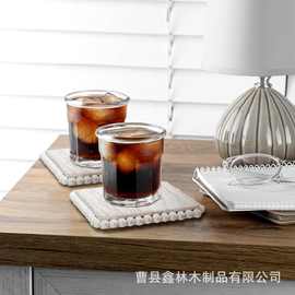 木质白色杯垫吧台咖啡饮料杯托隔热垫乡村实木玻璃杯马克杯防滑垫