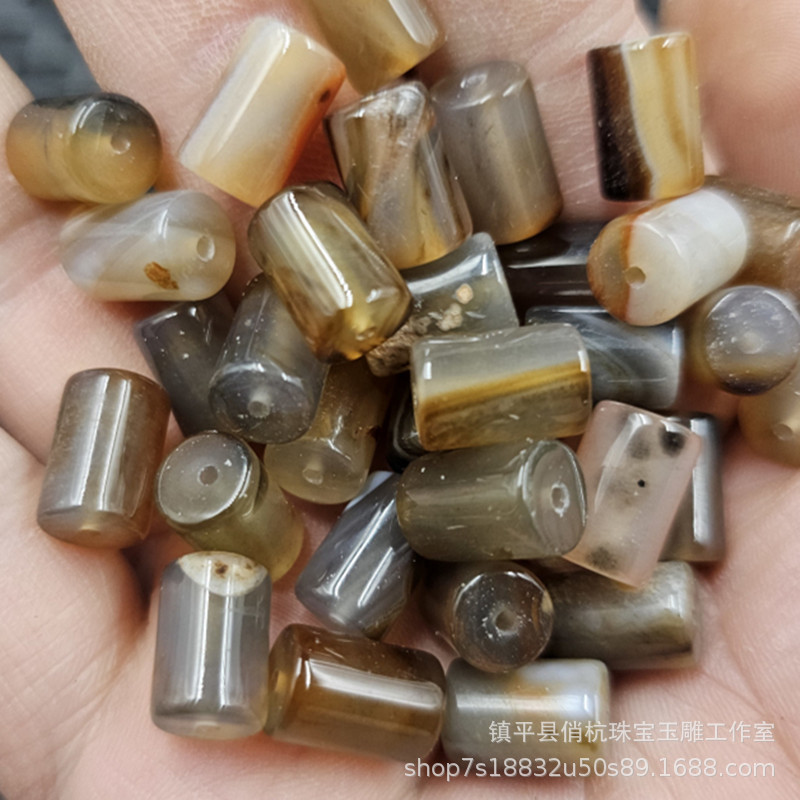 Agate Jade Loose Beads Coffee Color Chalcedony Straight Tube Straight Column Jewelry Accessories Handmade Beads