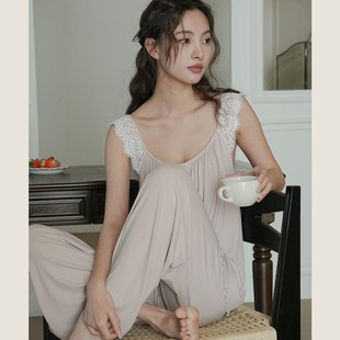 7610 New French Pajamas with Breast Pads, Suspenders, Lace, Pure Lust Style Home Clothes, Summer Girl Lace