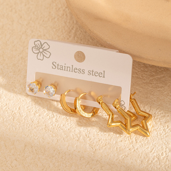 geometric earrings with zircon stainless steel