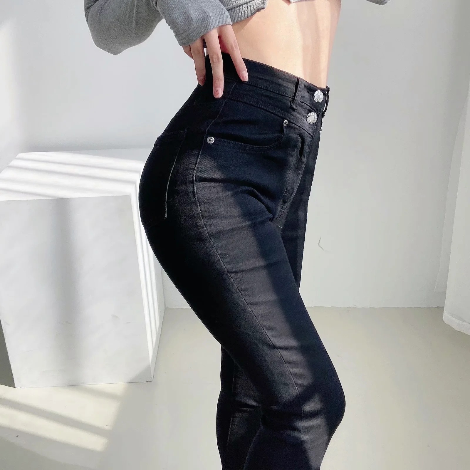 High Waist Slim Stretch Denim Pants NSAC31312