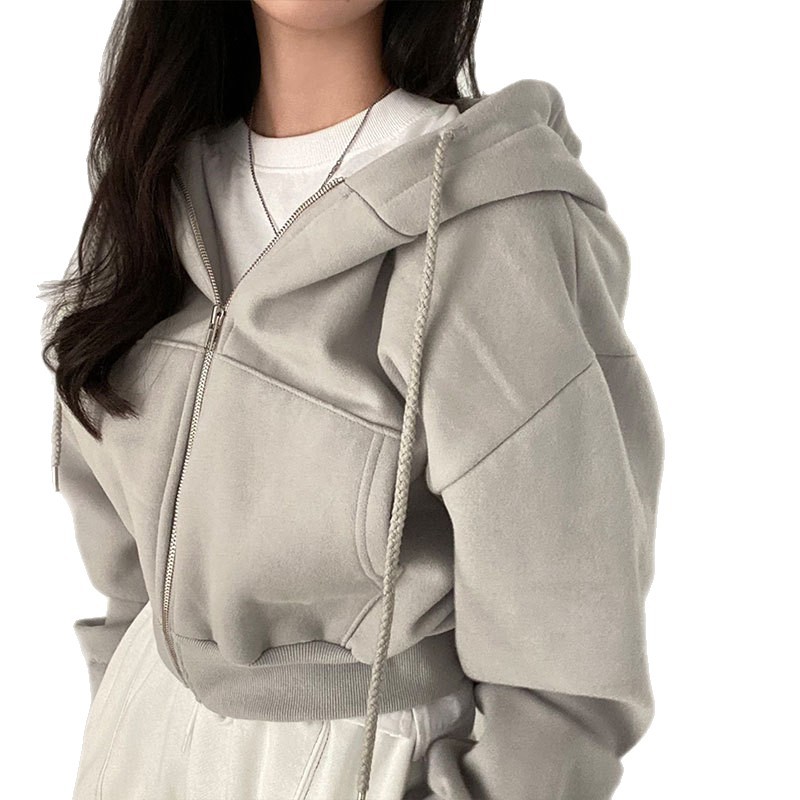 2026 otoño nuevo estilo europeo y americano de moda transfronteriza diaria con cremallera de color sólido sudadera corta
