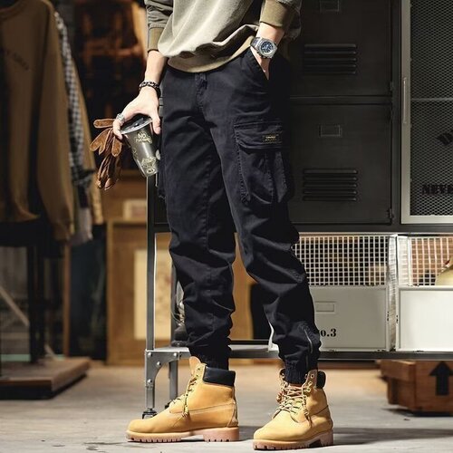 American locomotive overalls, men's spring and autumn fashion brand slim slim-fitting, small feet, men's retro multi-pocket casual pants