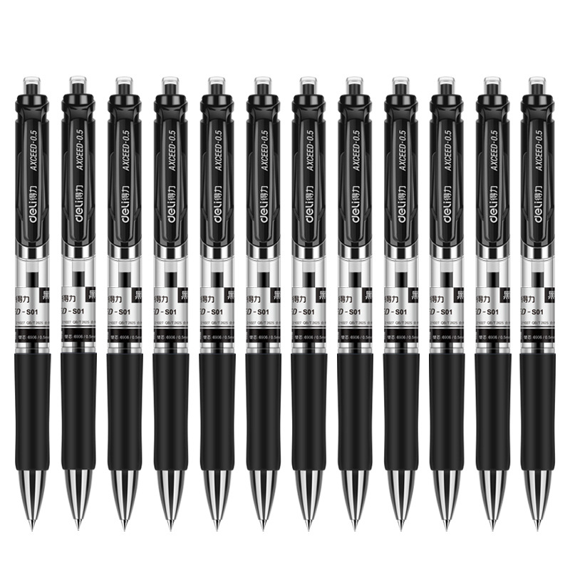 Papelería S01 bolígrafo neutro de presión de resorte de 0,5 mm bolígrafo de firma de escritorio de presión negro al por mayor