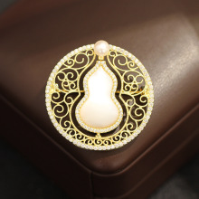 新款金色镂空雕花葫芦胸针几何百搭天然贝母可转动别针珍珠胸花女