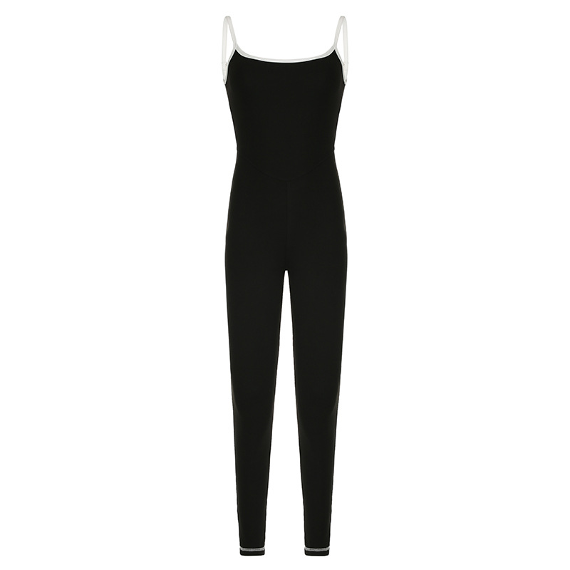 Women Clothing Edge Adjustable Sling Jumpsuit Contrast Color Tight Sexy Yoga Sports One Piece Trousers