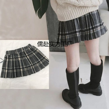 新款秋冬款女童百褶裙童装毛呢格子裙子儿童短裙半身群中小童畅销
