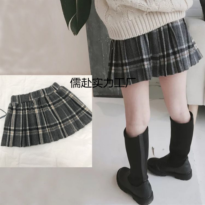 新款秋冬款女童百褶裙童装毛呢格子裙子儿童短裙半身群中小童畅销