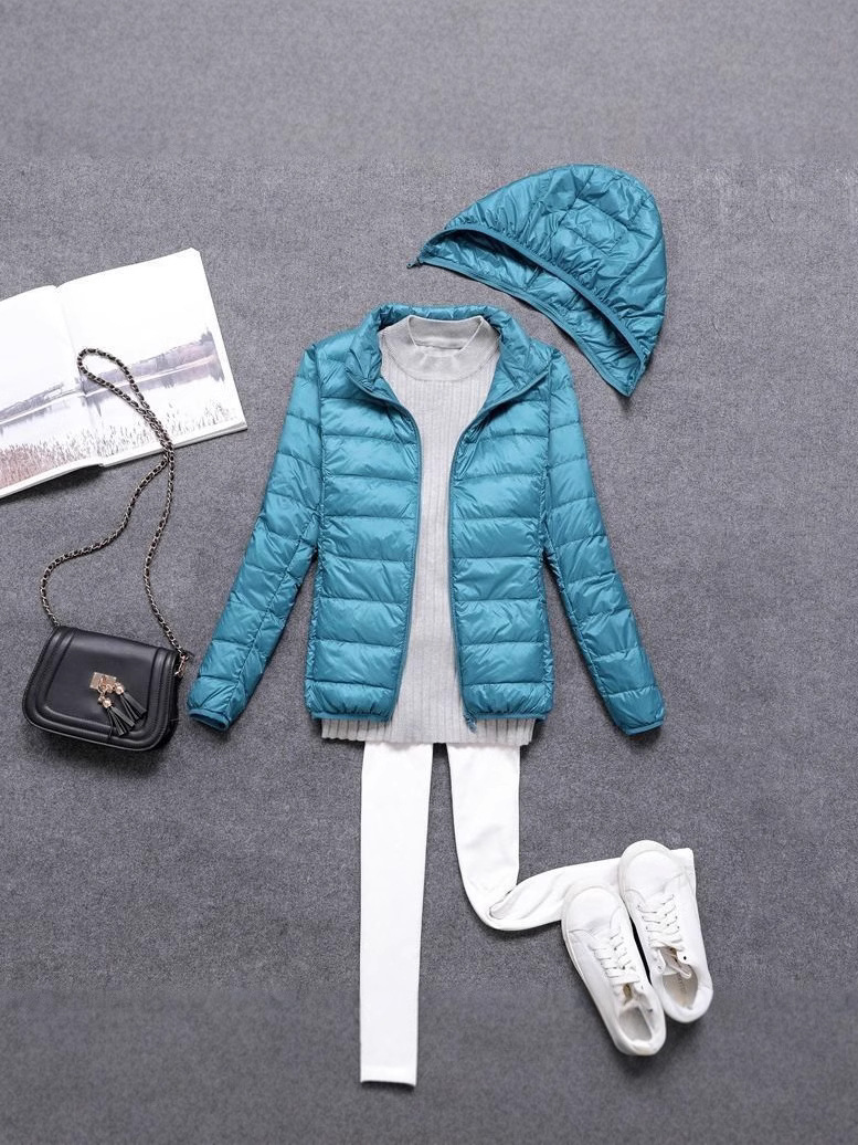 Transfronterizo Tik Tok nueva chaqueta de plumón para mujeres corta estilo coreano delgada y delgada chaqueta de sombrero extraíble de estudiantes de tamaño grande image 6