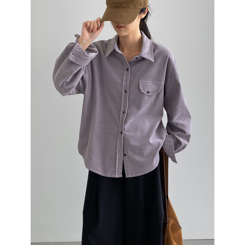 【Special Offer, No Returns or Exchanges】Japanese-Style Corduroy Shirt for Women, Commuting Layered Long-Sleeve Shirt 6166
