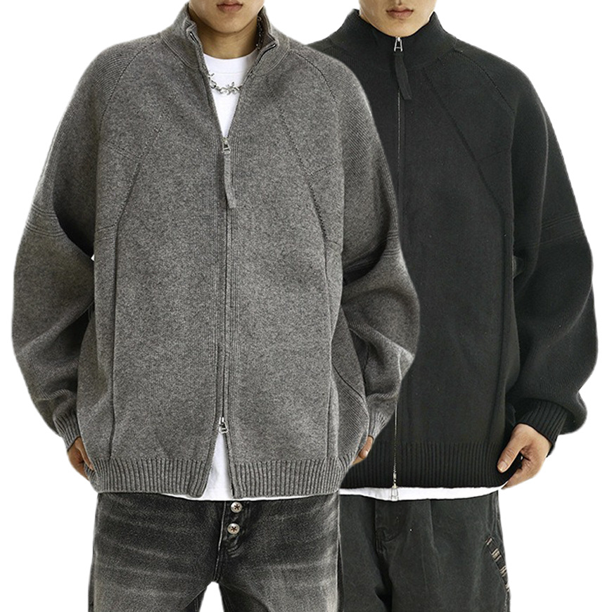 Explosiones transfronterizas de tamaño grande europeo cardigán chaqueta suéter de punto hombre lujo ligero negocio collar cremallera fábrica al por mayor