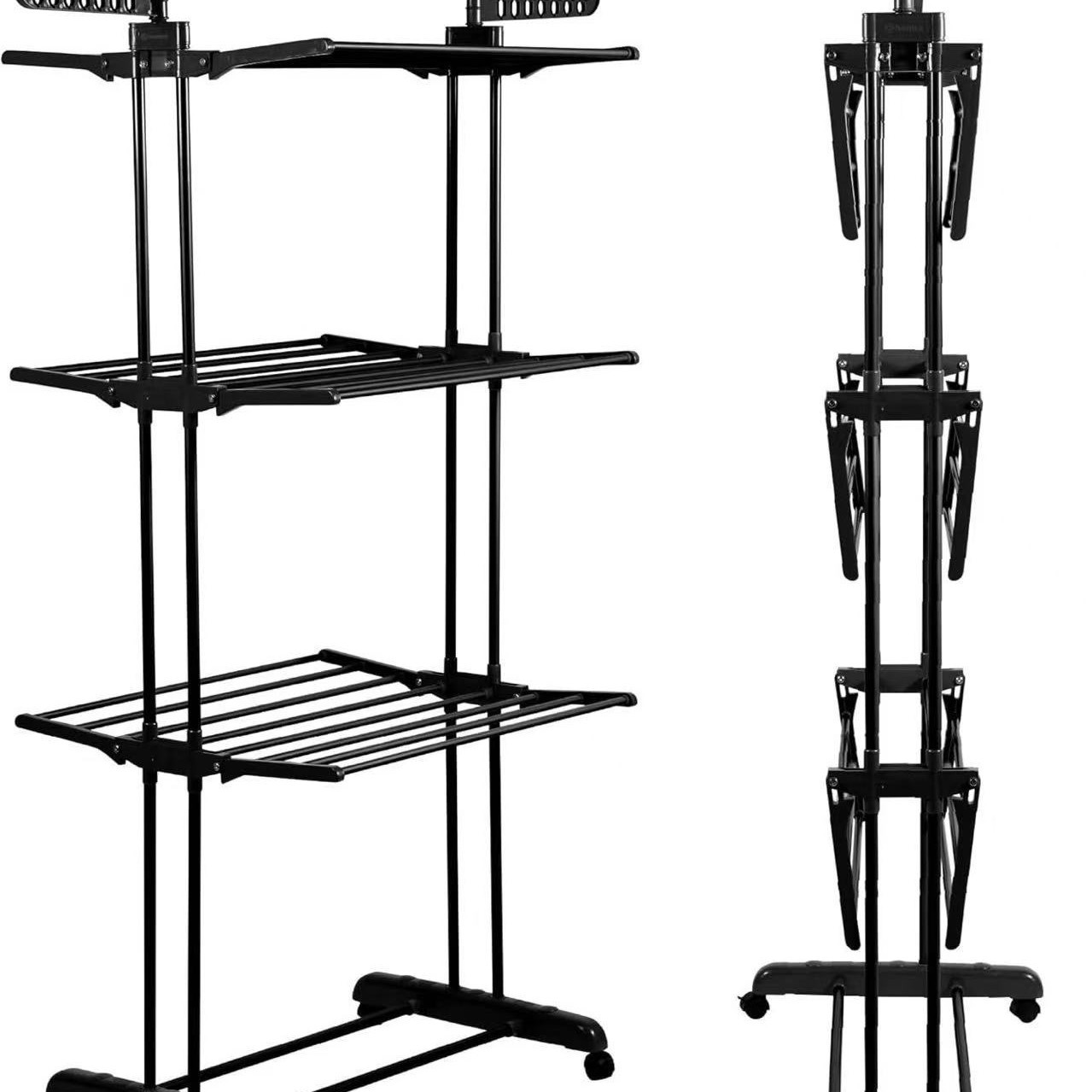 Perchero de secado de tres capas móvil perchero de secado plegable de piso al por mayor