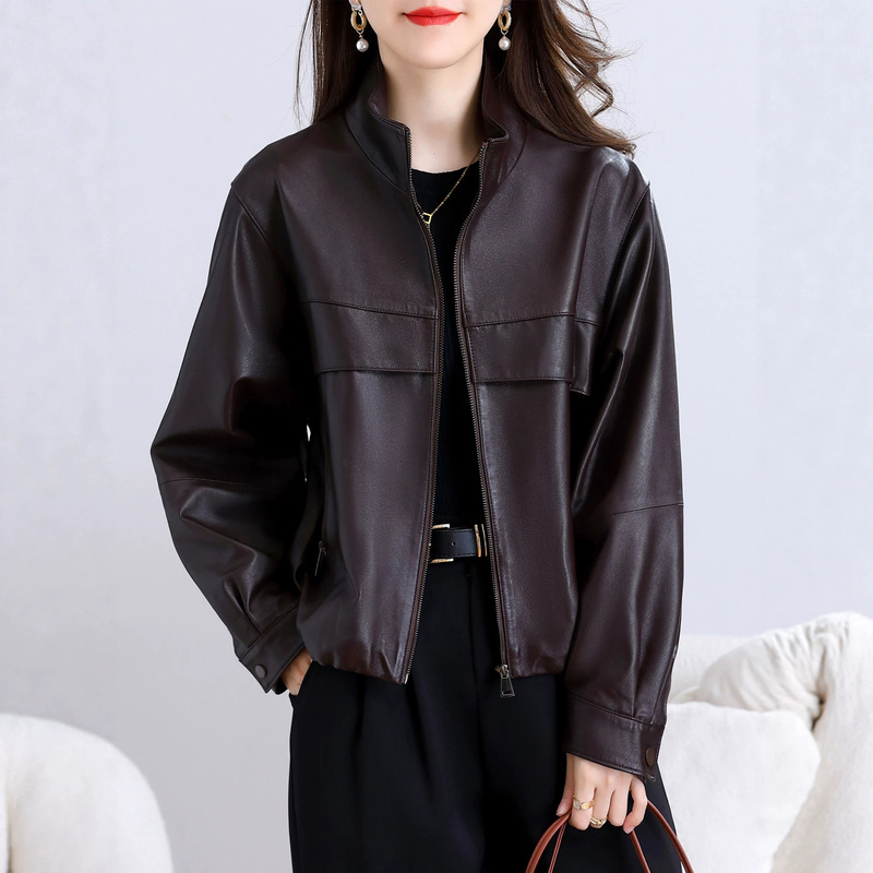 Stand-collar women's leather jacket, new autumn Korean version, casual versatile, age-reducing, popular PU jacket, internet celebrity top coat Stand-collar women's leather jacket, new autumn Korean version, casual versatile, age-reducing, popular PU jacket, internet celebrity top coat