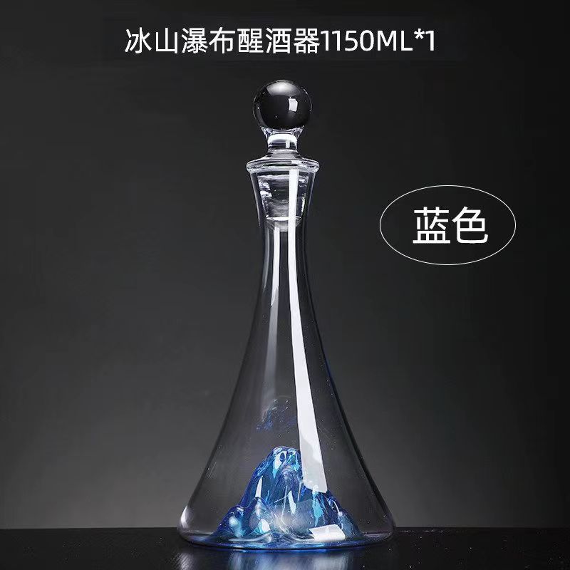 Decantador de vino tinto de cristal estilo lujo ligero al por mayor con tapa, cascada Blue Mountain, juego de alta gama