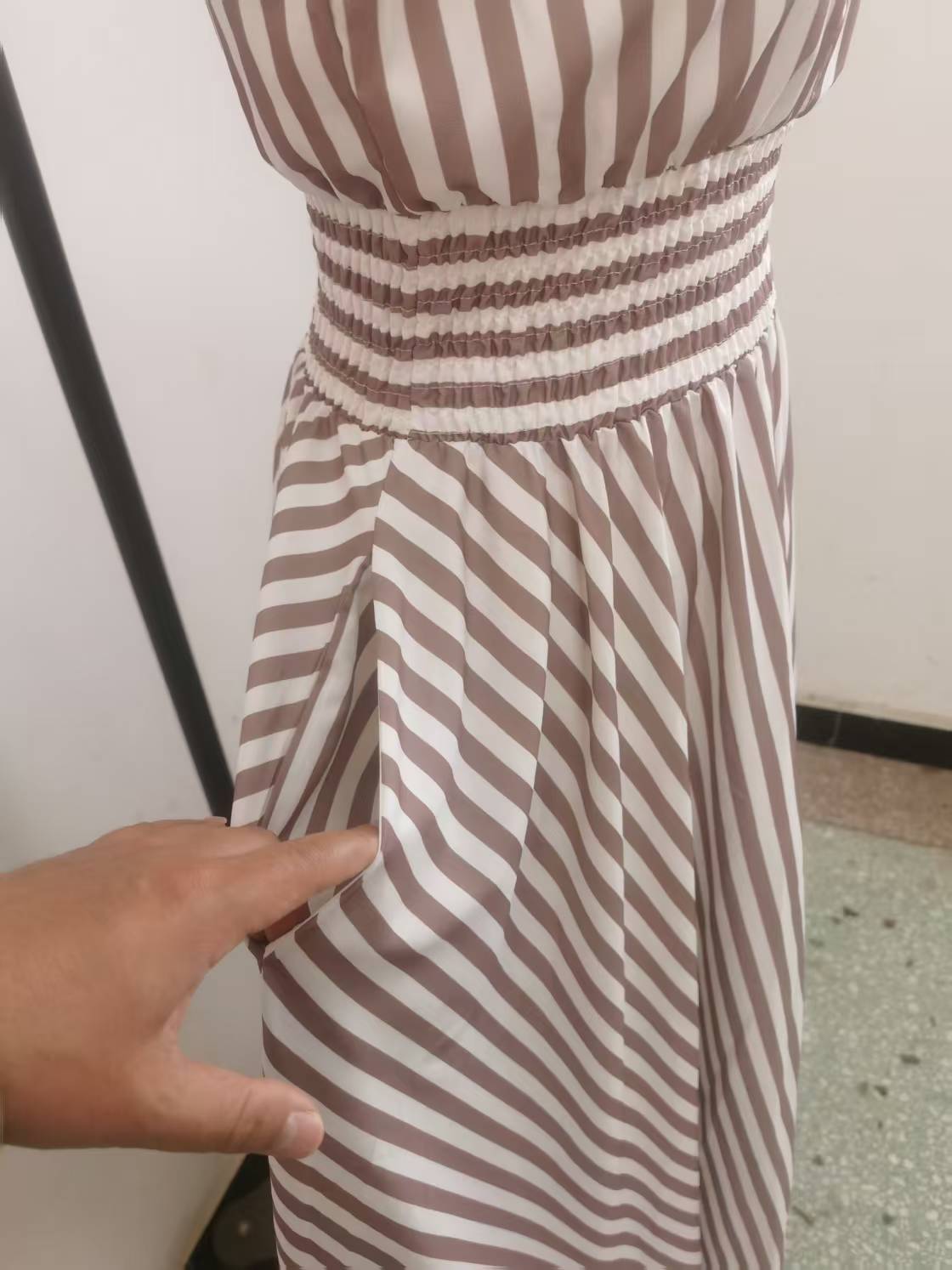 Women's Clothing Spring New Arrival Elegant Retro Striped Shirt Collar Short Sleeve Full Skirt Dress Fashion Waist Cinching American Style_ecoleips.com