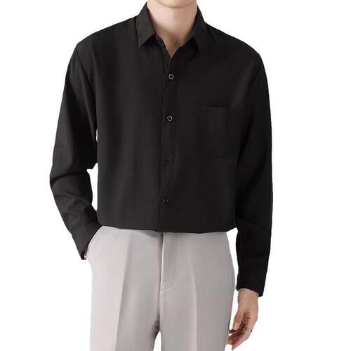 Spring and Autumn high elasticity silky comfortable seamless glue drop sense wrinkle resistant men's shirt business casual slim fit long sleeve shirt