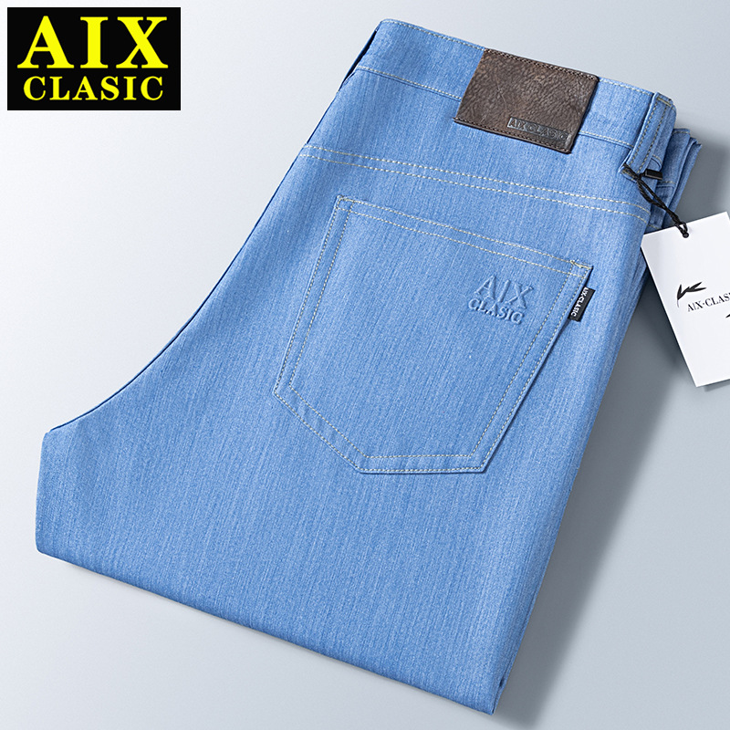 Spring and Summer New Men's Jeans Business Casual Loose Straight Elastic Mid-Waist Breathable Thin 5518