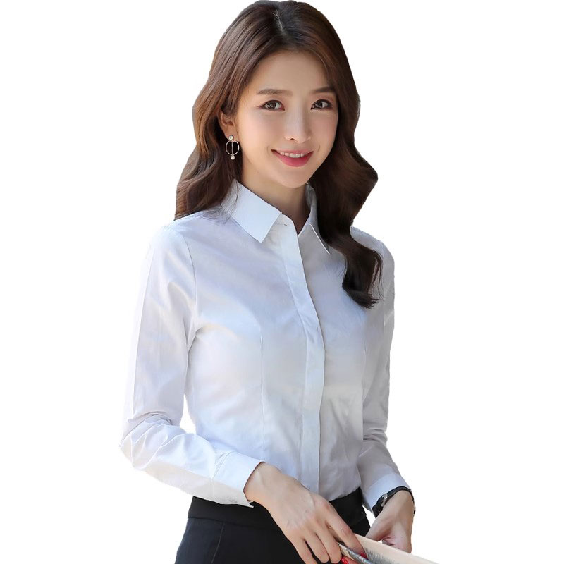 이른 가을 흰 셔츠 여성의 2024 새로운 패션 통근 주름없는 긴팔 전문 원피스 슬림 핏 작업복