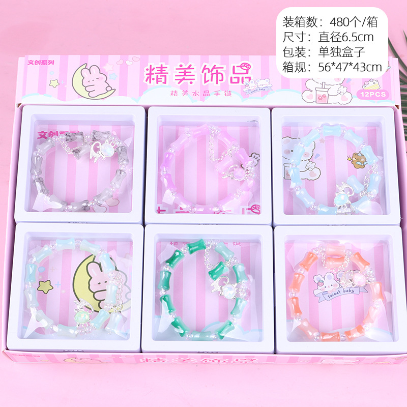 Pulsera de cuentas de bambú de dibujos animados - Estilo时尚, venta al por mayor, cuentas de cristal, joya para parejas y estudiantes, pulsera para niños y joyería femenina