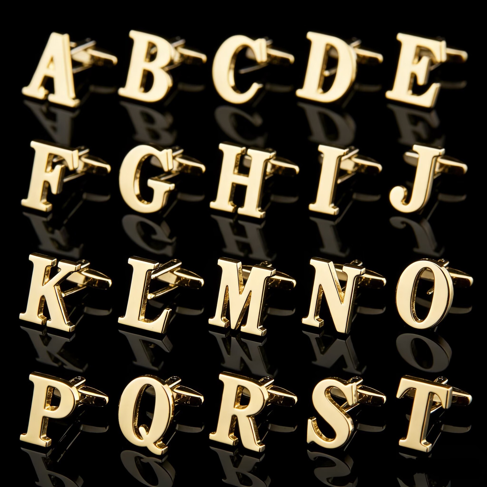 Gold Letter Cufflinks A-Z, Copper-Plated Gold Cufflinks for Men, Exclusively for the European and American Markets