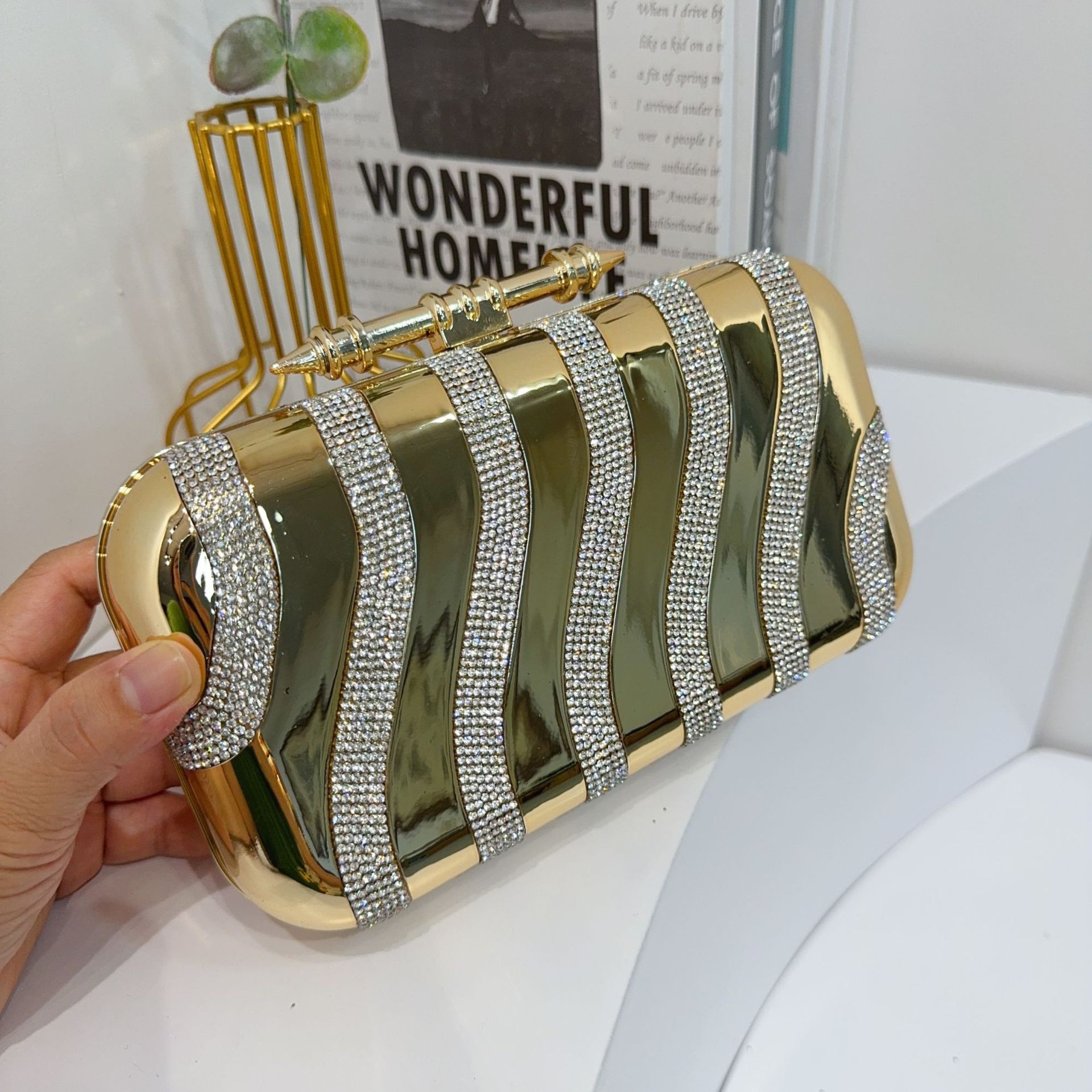 Bolsa de cena a rayas transfronterizas de diamantes acrílicos bolsas de cena de moda de sequillas cheongsam vestido bolsas de mano