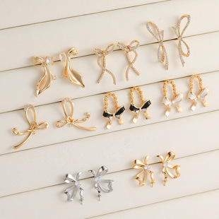 Light Luxury Distinctive Bow Pearl Ear Stud for Women 14k Bag Gold S925 Silver Needle Handmade DIY Earrings Body Accessories