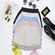彩色哑光棉麻短裤外穿2025夏季女装松紧腰宽松显瘦开叉阔腿裤9475