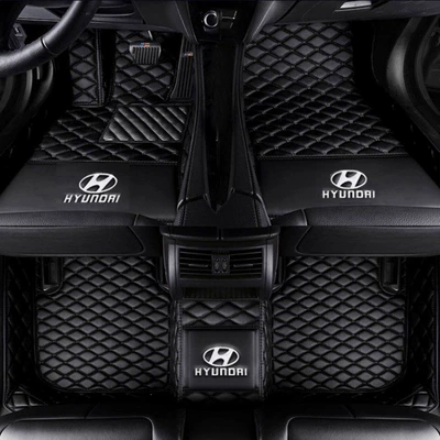 Suitable for Hyundai Langdong, Lingdong, Tucson, Sonata, Yue Na, Mingtu, ix35, Elantra, ix25 all-inclusive car floor mats (Modelə uyğun ayaqaltı) - famous-picture-single-layer-black-with-car-logo