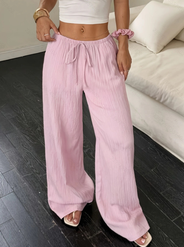 2025 ヨーロッパとアメリカのクロスボーダー Amazon 新しいファッション婦人服エレガントで多用途な弾性カジュアル無地パンツワイドレッグパンツ|undefined