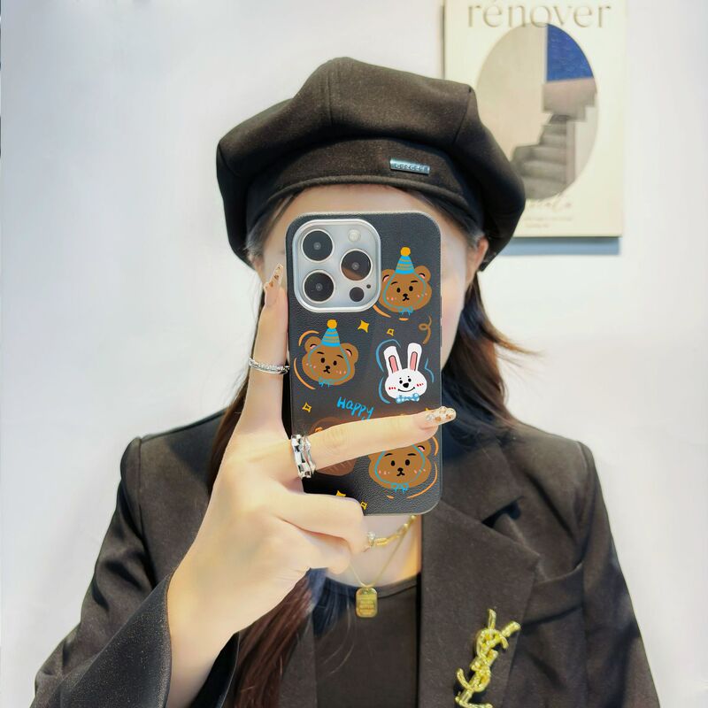 Bear Friends Knot Suitable for iPhone16promax Phone Case iphone1513111214 Leather Pattern Soft Korean