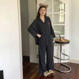 YUXIU【乐园派对-米妮】日系米妮睡衣女慵懒V领纯色ins纯棉两件套